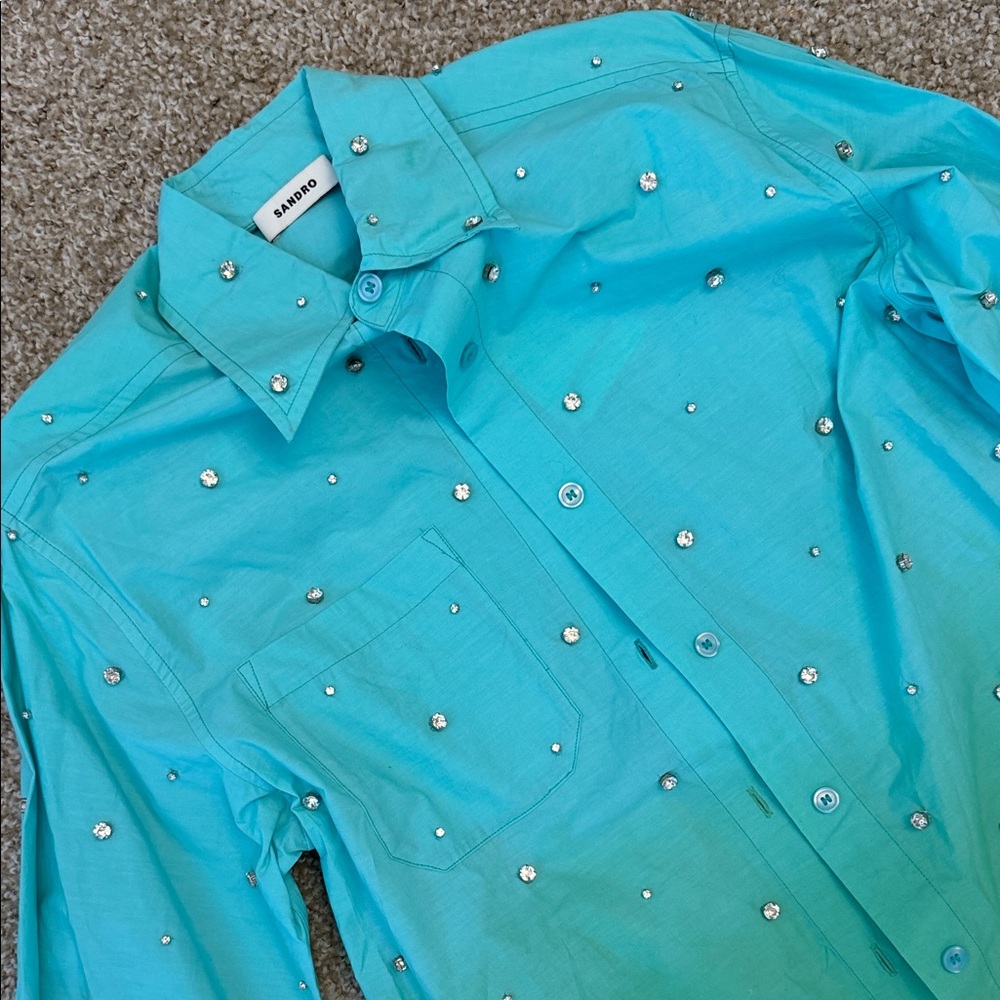 Sandro Turquoise Embellished Shirt - Picture 2 of 3